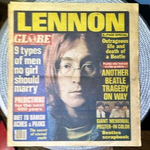 John Lennon globe original news paper of John Lennons death
